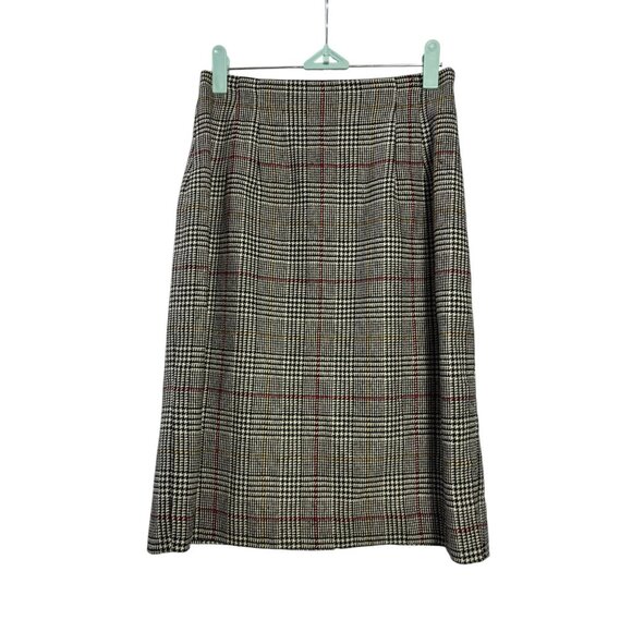 Vintage Norton McNaughton 4 Petite Plaid Houndstooth Pencil Skirt Midi Zip Elast - Picture 1 of 8